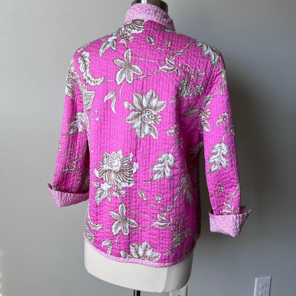 PATTY KIM Jacket‎ Hot Pink Floral Quilted Jacket Women's Size Large - Picture 10 of 16